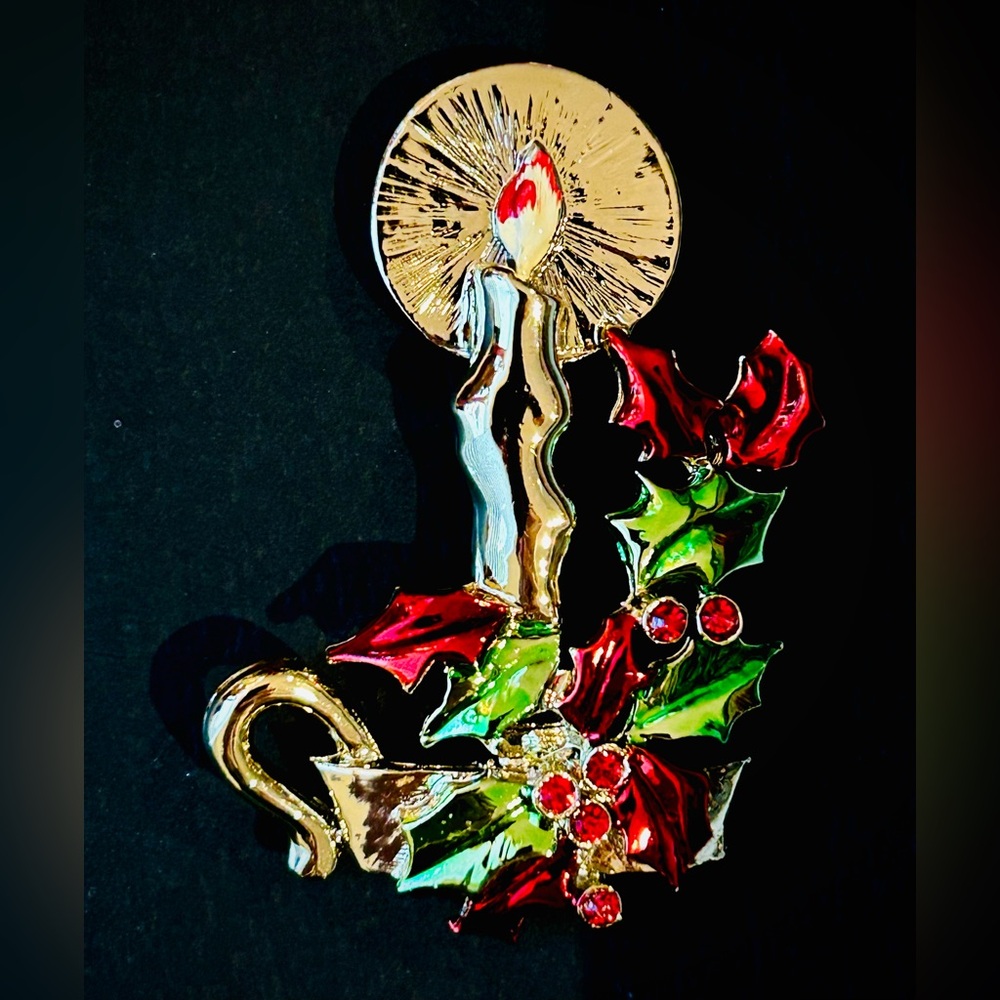 Vintage signed 1960s Christmas Candle Holiday Brooch Pin